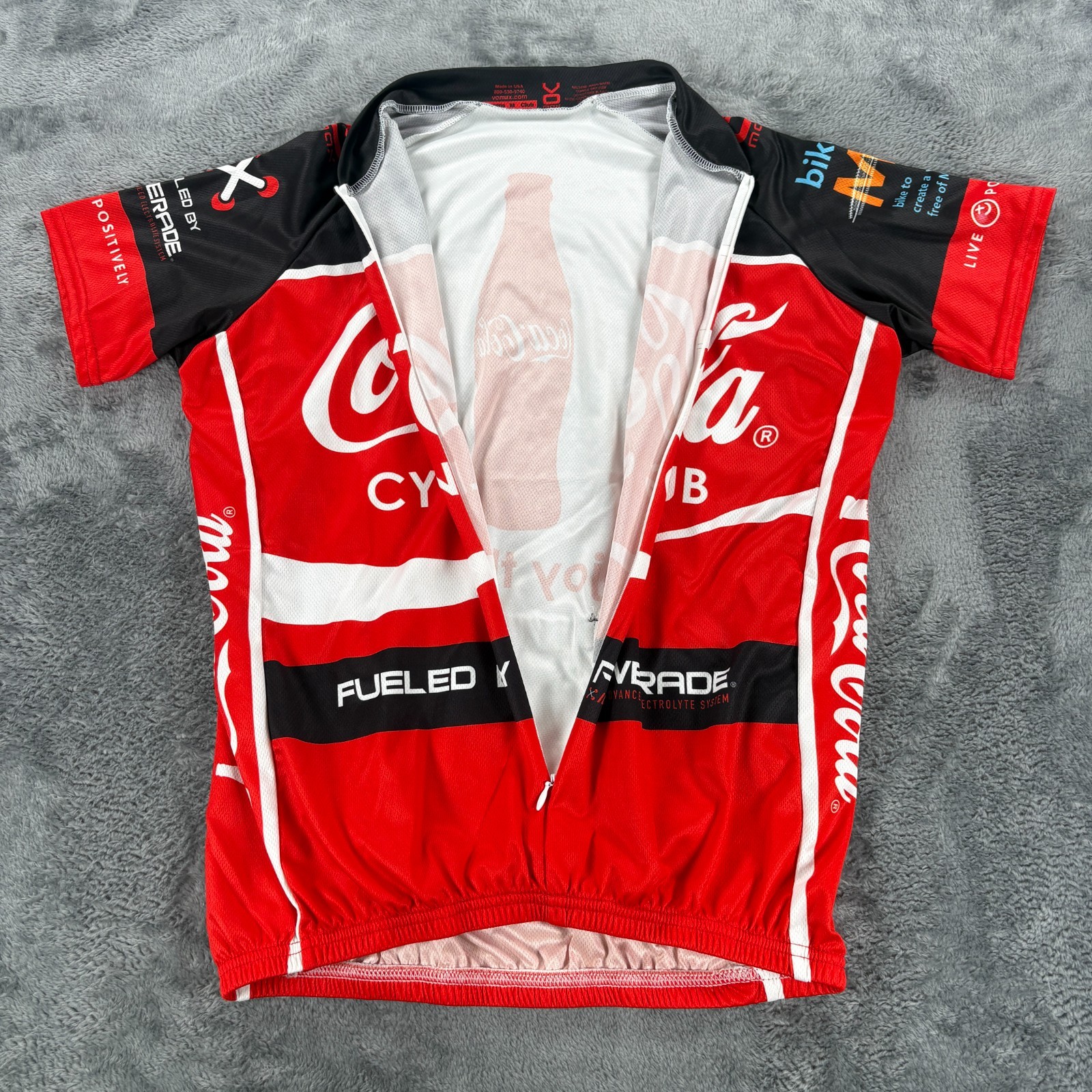 Vomax Coca Cola Cycling Club Bike Jersey Women Medium USA Made 3/4 Zip Vintage