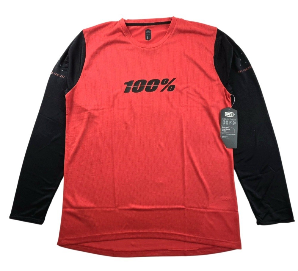 100% Ridecamp Long Sleeve Mountain Bike Jersey Size Large Red/Black MTB BMX