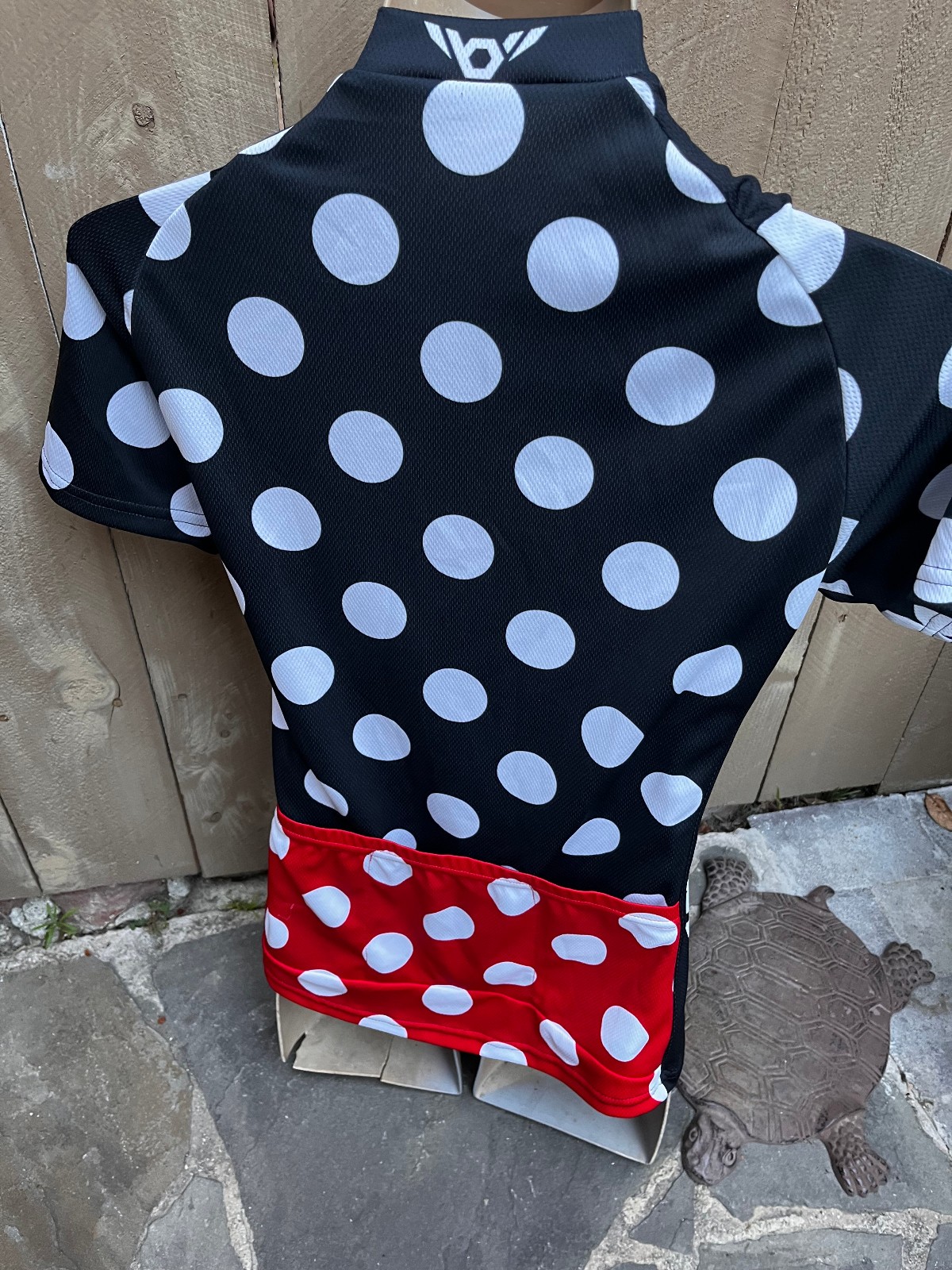 Twin Six Black/White Polka Dots w/ Red Trim Short Sleeve Full Zip Cycling Jersey
