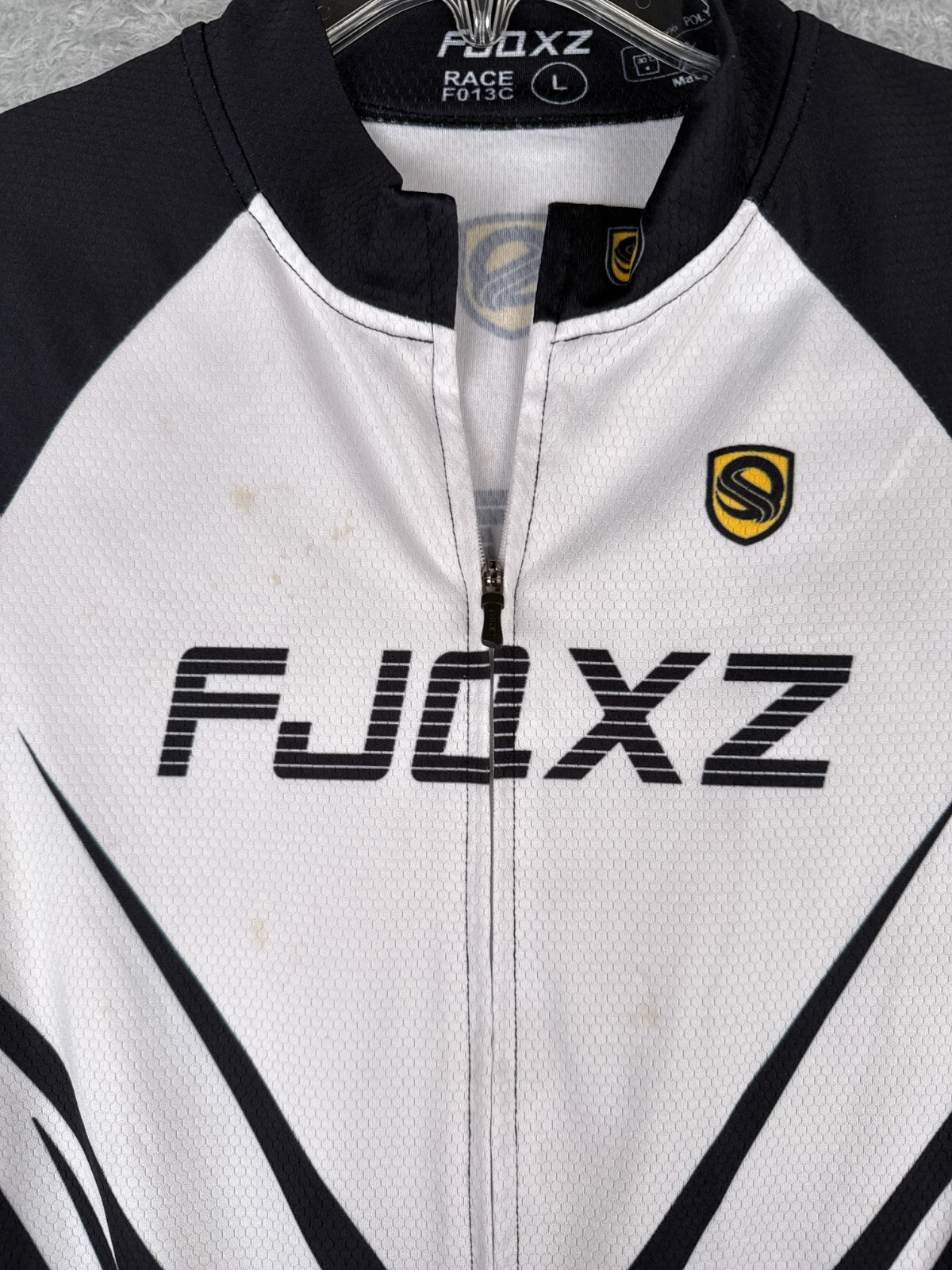 FJQXZ Cycling Jersey Mens Large Black White Long Sleeve Full Zip 100% Polyester