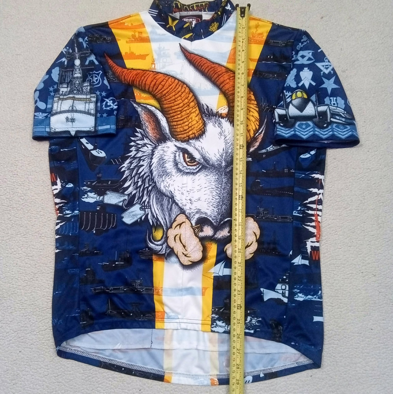 RARE VTG 90s Primal Wear USA Navy Pride Bill the Goat Cycling Jersey (Fits 2XL)