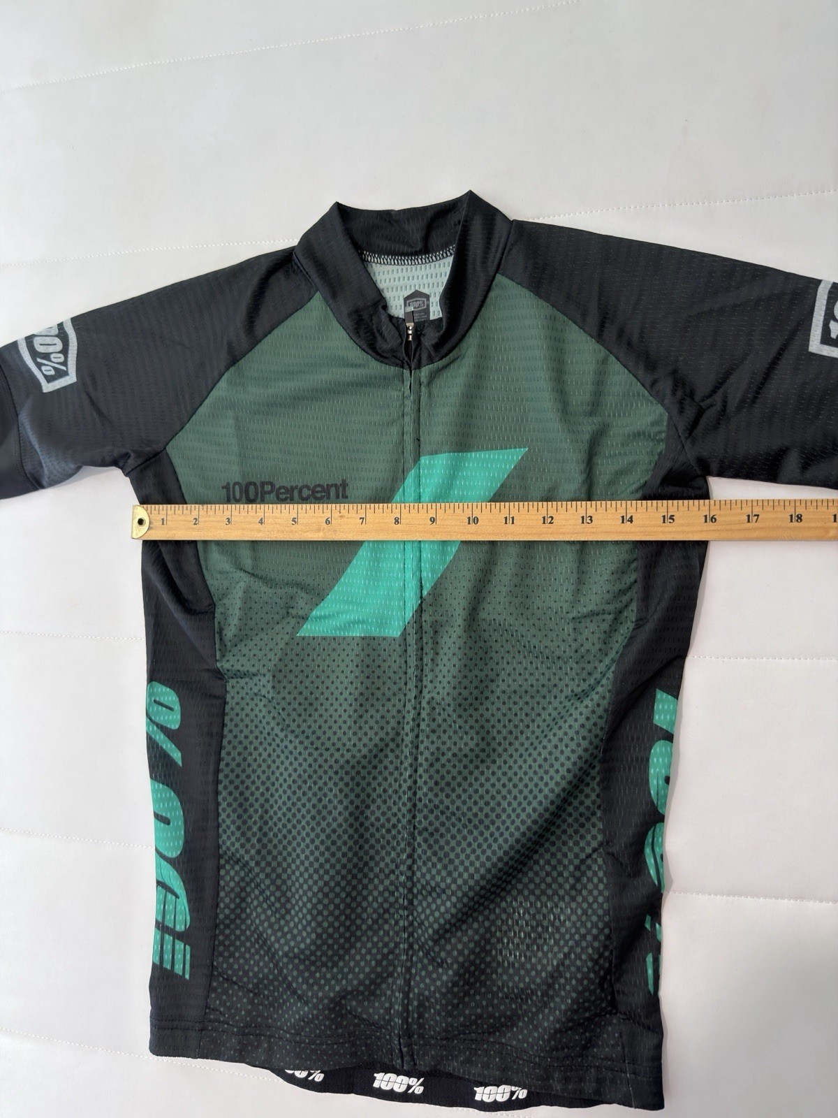 100% Cycling Jersey Short Sleeve Full Zip Pockets Black/Green Size S