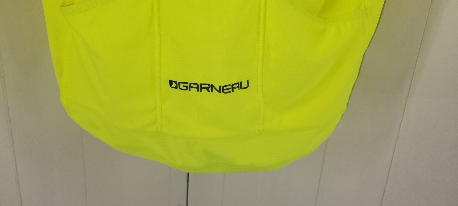 Louis Garneau Mens Large Neon Yellow Full Zip Breathable Back Pocket Race Jersey