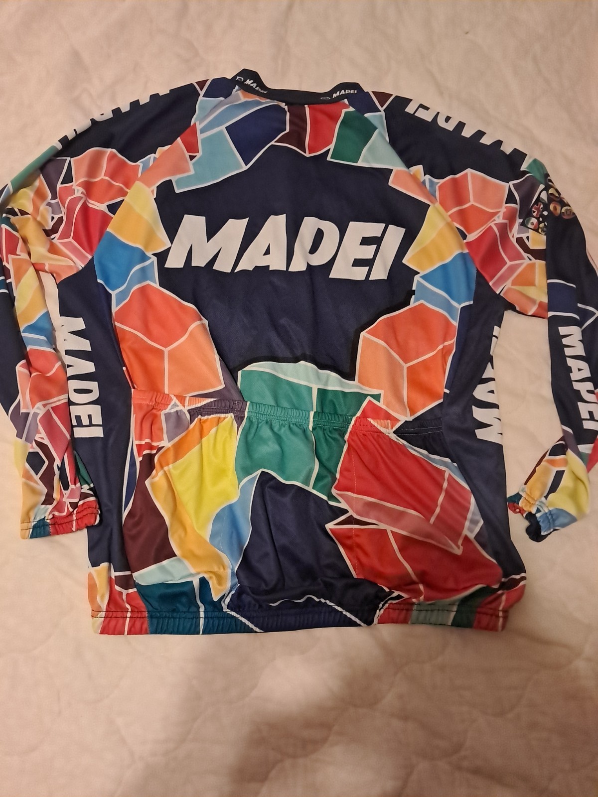 Mapei Cycling Jersey Mens XXXL Blue Multi Color Geometric Cube Long Sleeve Zip
