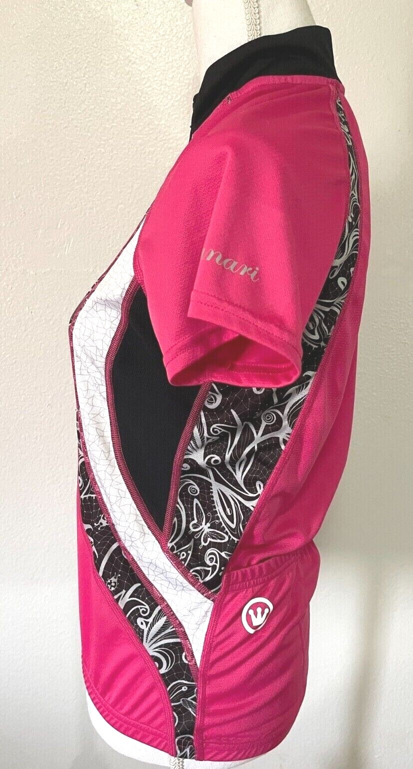 Canari Women’s Cycling Jersey Size Lg Pink Black 1/4 Zip Short Sleeves