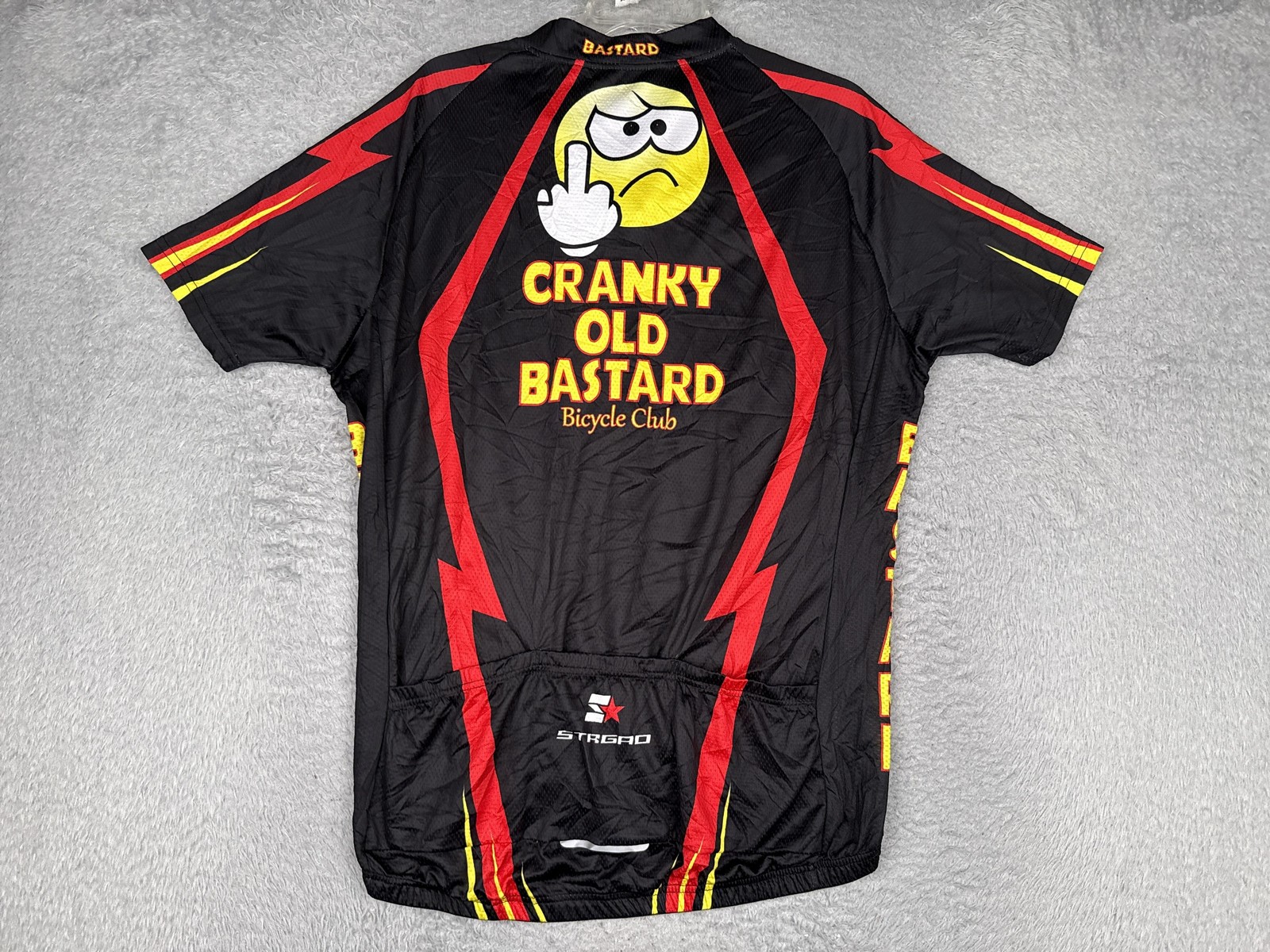 STRGAD Cycling Jersey Mens XL Black Cranky Old Bastard Full Zip Pockets Top