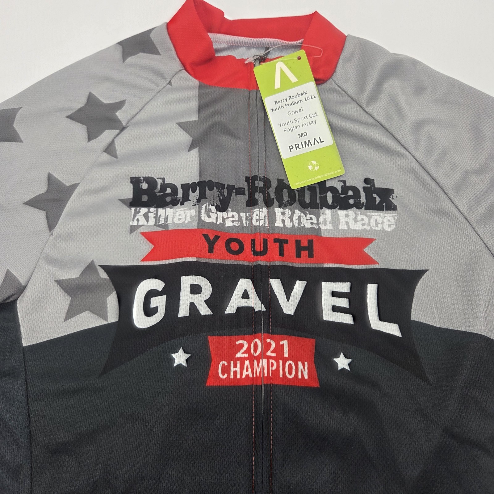 NWT Primal Wear Youth Medium Cycling Jersey 2021 Champion Gravel Red Gray Black
