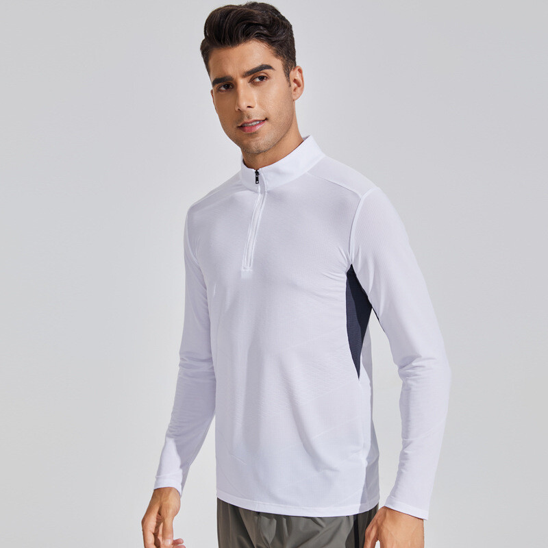 Men’s Stand Collar Fitness Shirt High Elastic Quick Drying Long Sleeve T-shirt