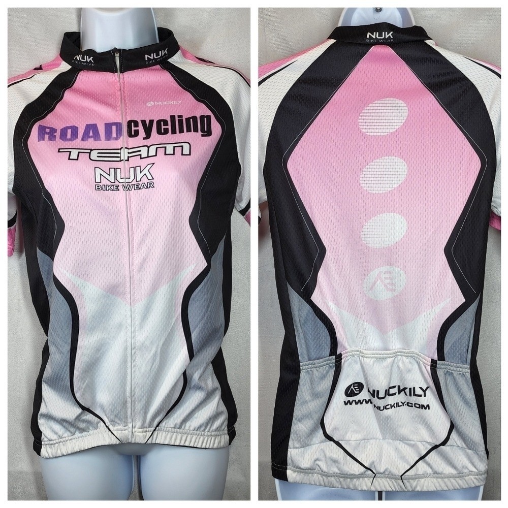 Nuckily SIze M Full Zip Cycling Jersey Pink Black White Women’s