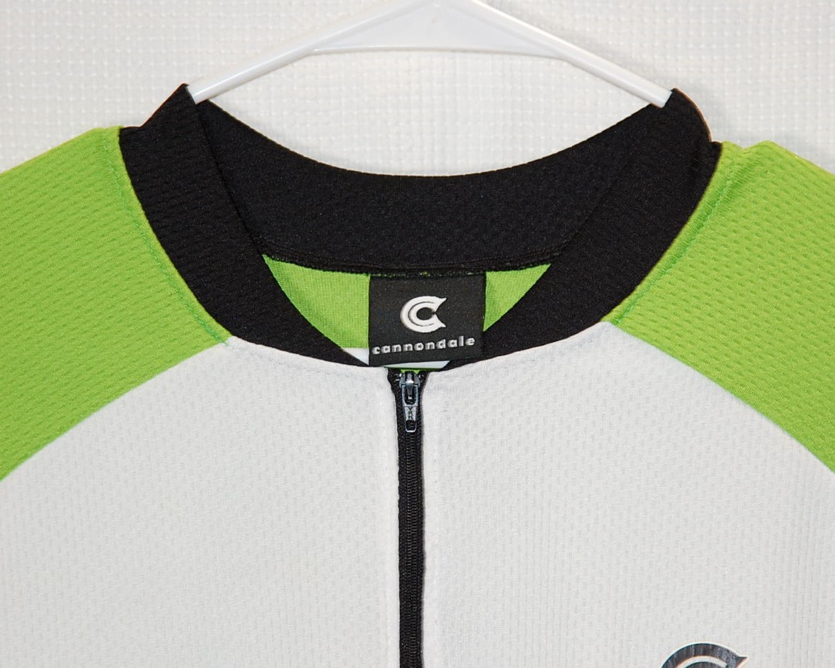 CANNONDALE Cycling Jersey Mens Large Green Black White USA Made Back Pockets