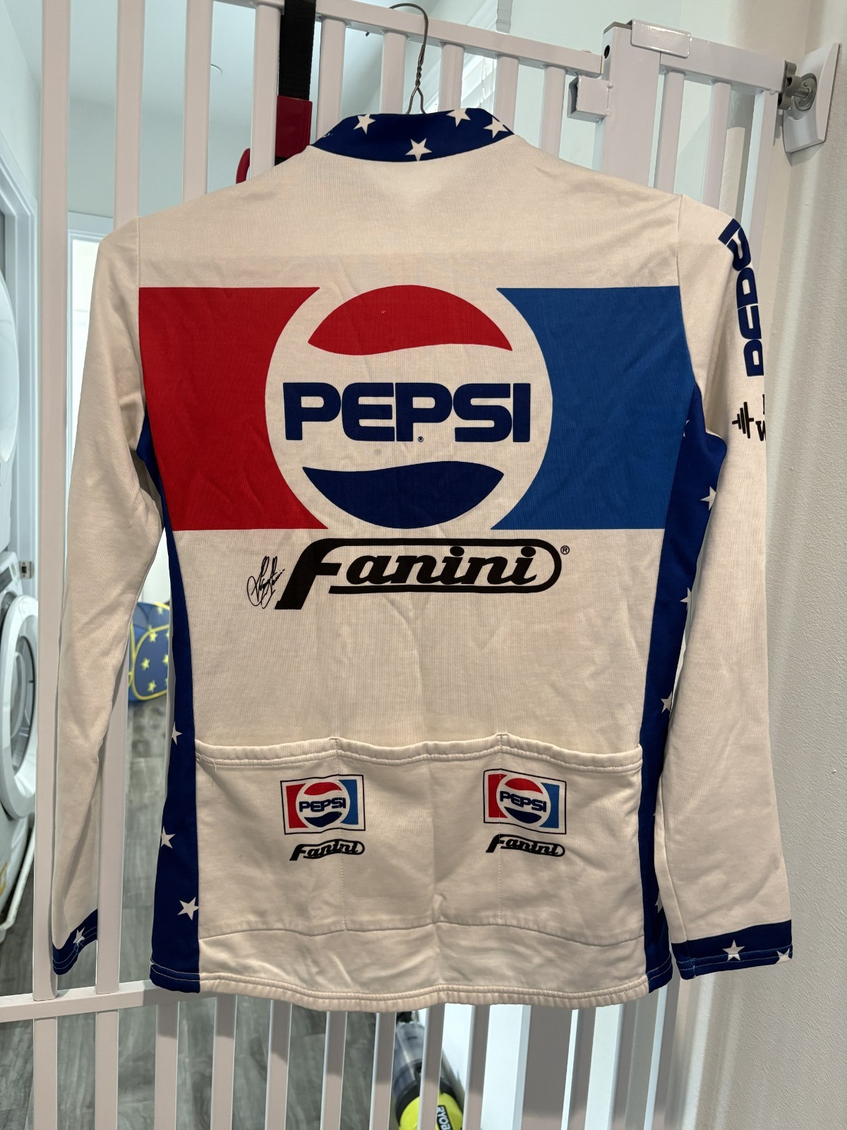 Vintage 80s Cycling Jersey Pepsi Team Fanini Pepsi 1/4 Zip Long Sleeve Size 5