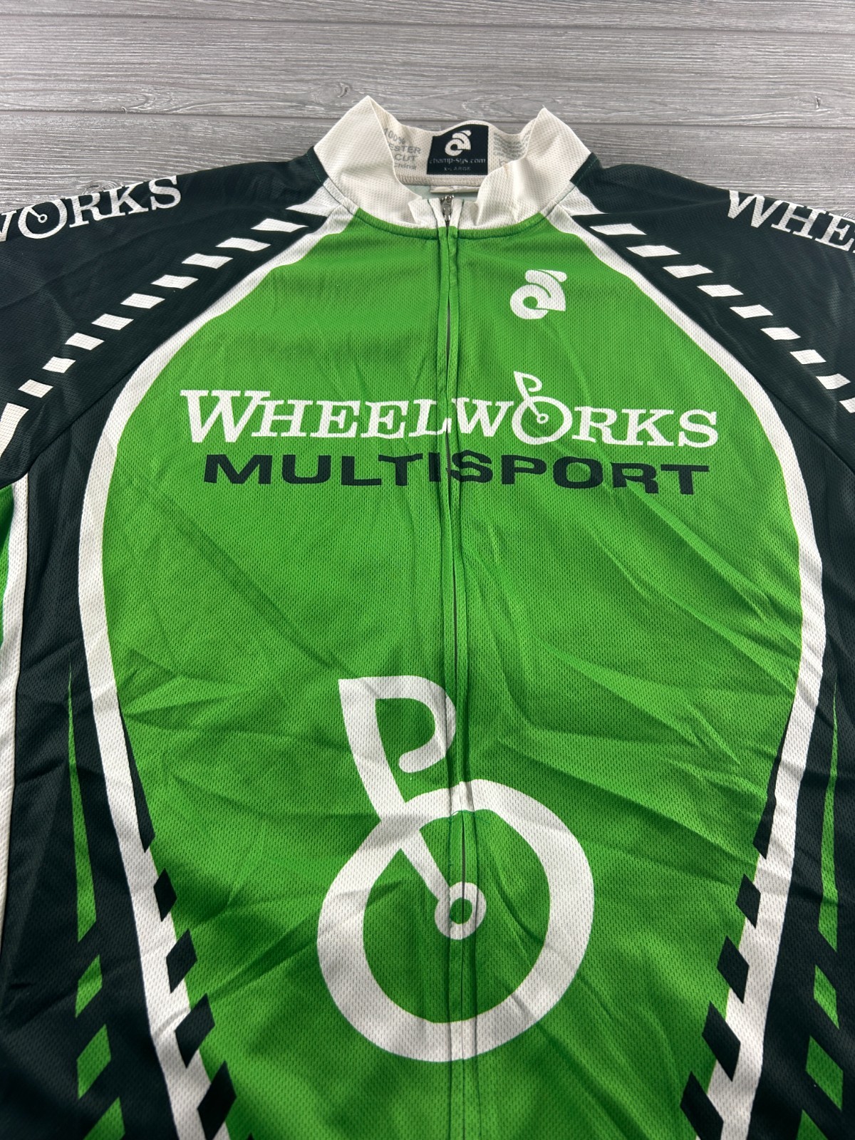 Champ Sys Cycling Jersey Shirt Full Zip Sz XL Polyester Club Cut Green/Black