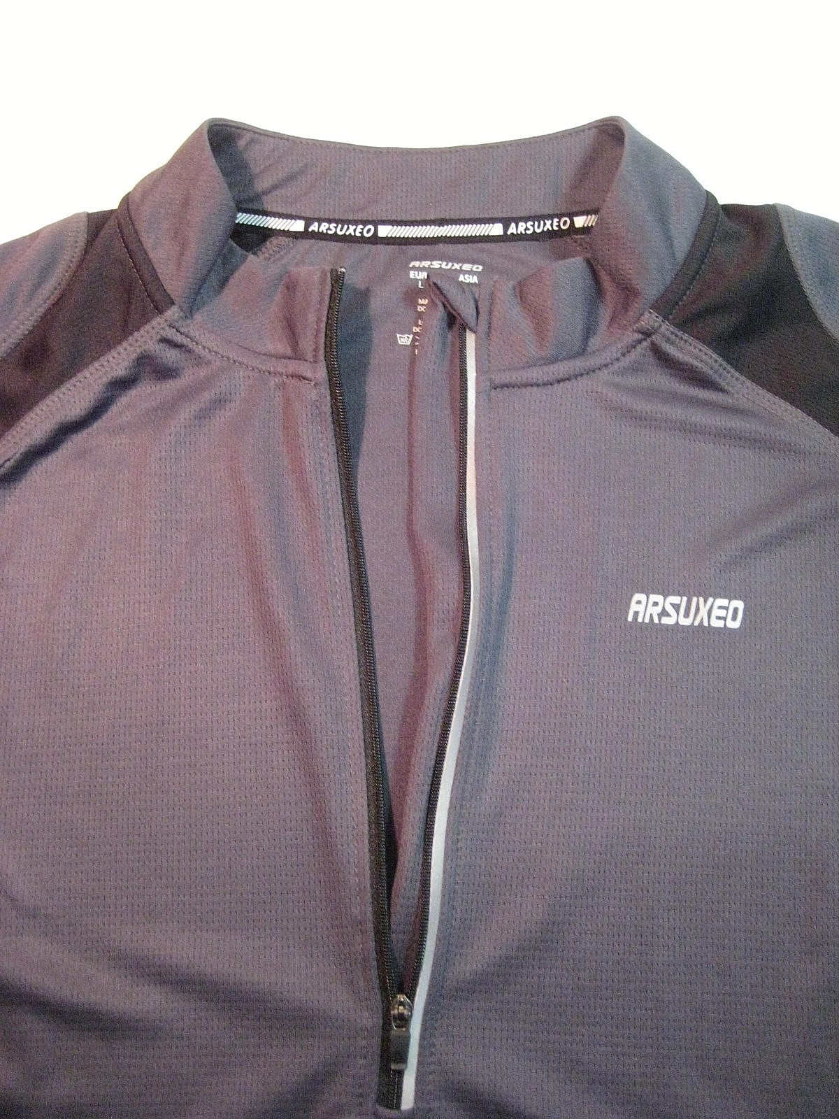 ARSUXEO Cycling Jersey Size Large Black/Gray 1/2 Zip Cycling Jacket w/Pockets