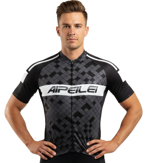 AIPEILEI Cycle Cycling Full Zip Black Gray BIKE JERSEY SHIRT Mens L Large