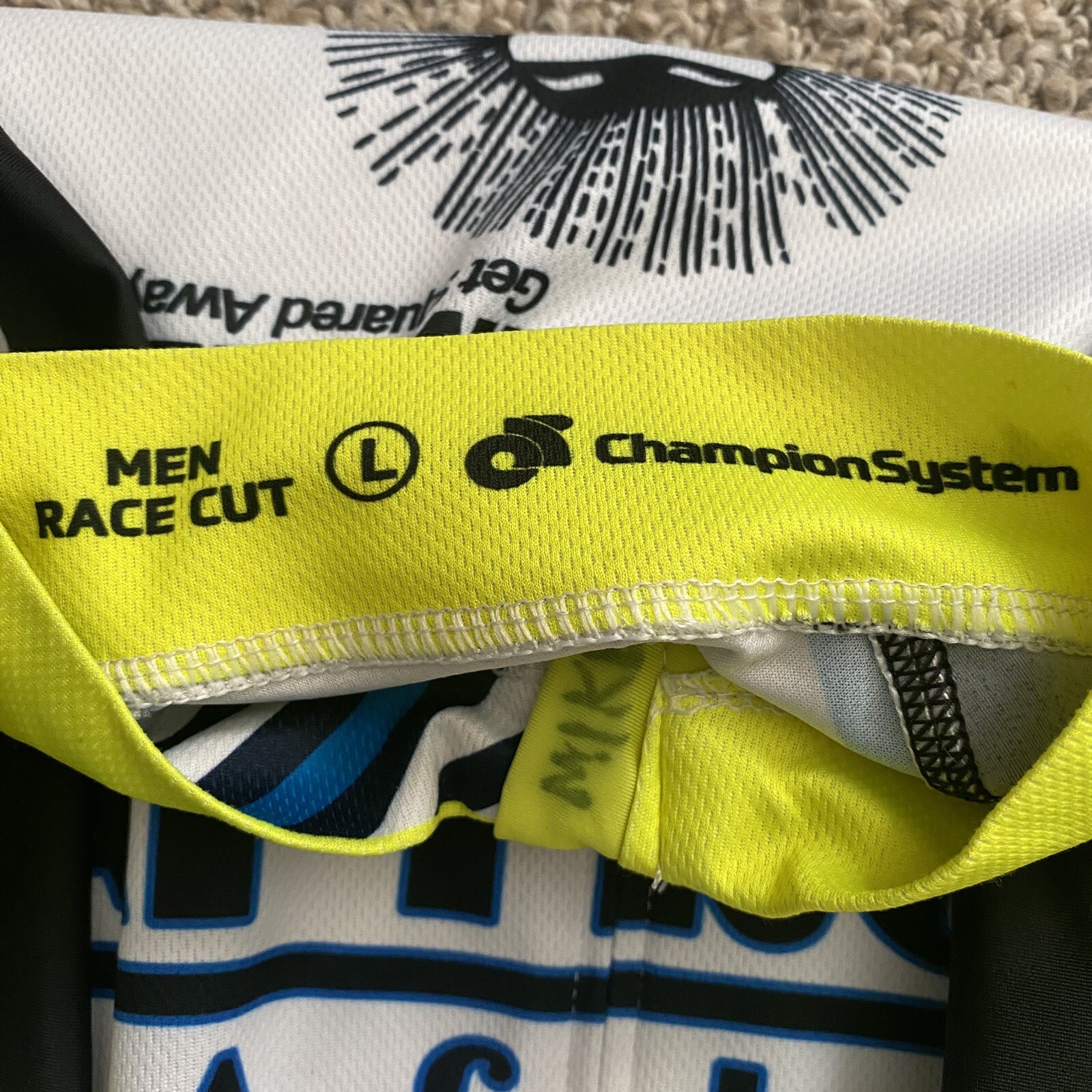 Champion System Cycling Jersey Fat Frogs Mens Large L White Race Cut Full Zip