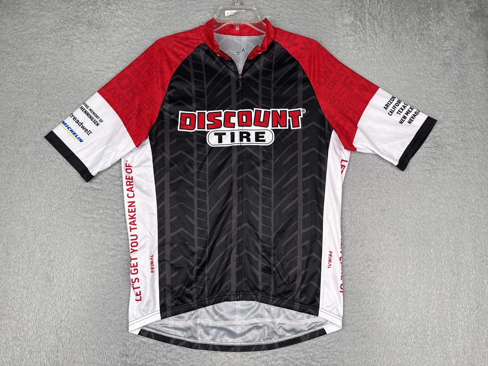 Primal Cycling Jersey Mens XL Black Red Discount Tire Michelin 1/4 Zip Bike