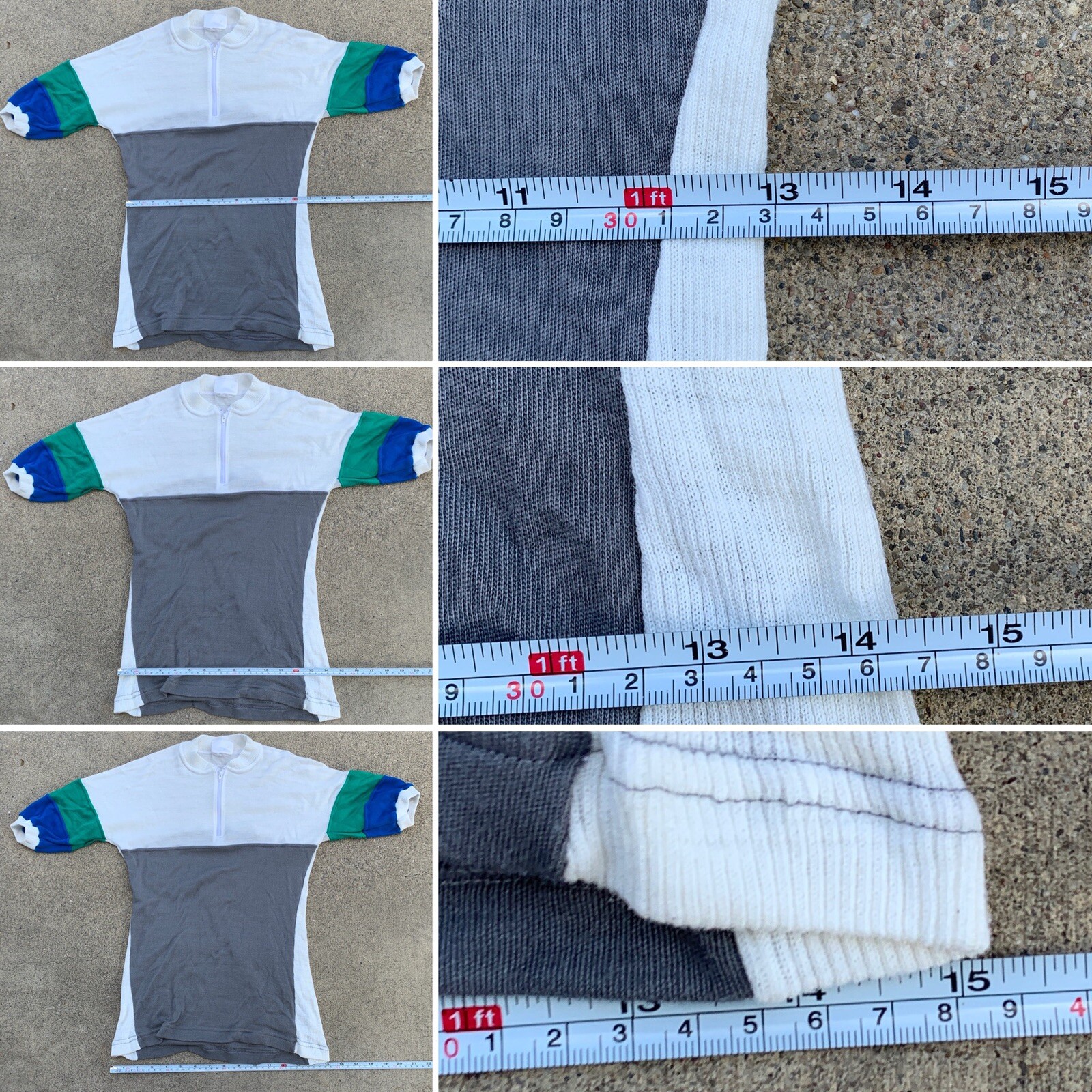 Vintage Sportif Cycling Jersey Color Block White Gray Blue Green XS or S ?