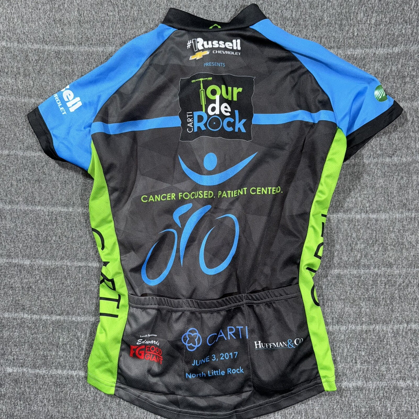 Primal Women’s Blue Black & Green Race Cut Jersey Size S Tour Da Rock Cycling