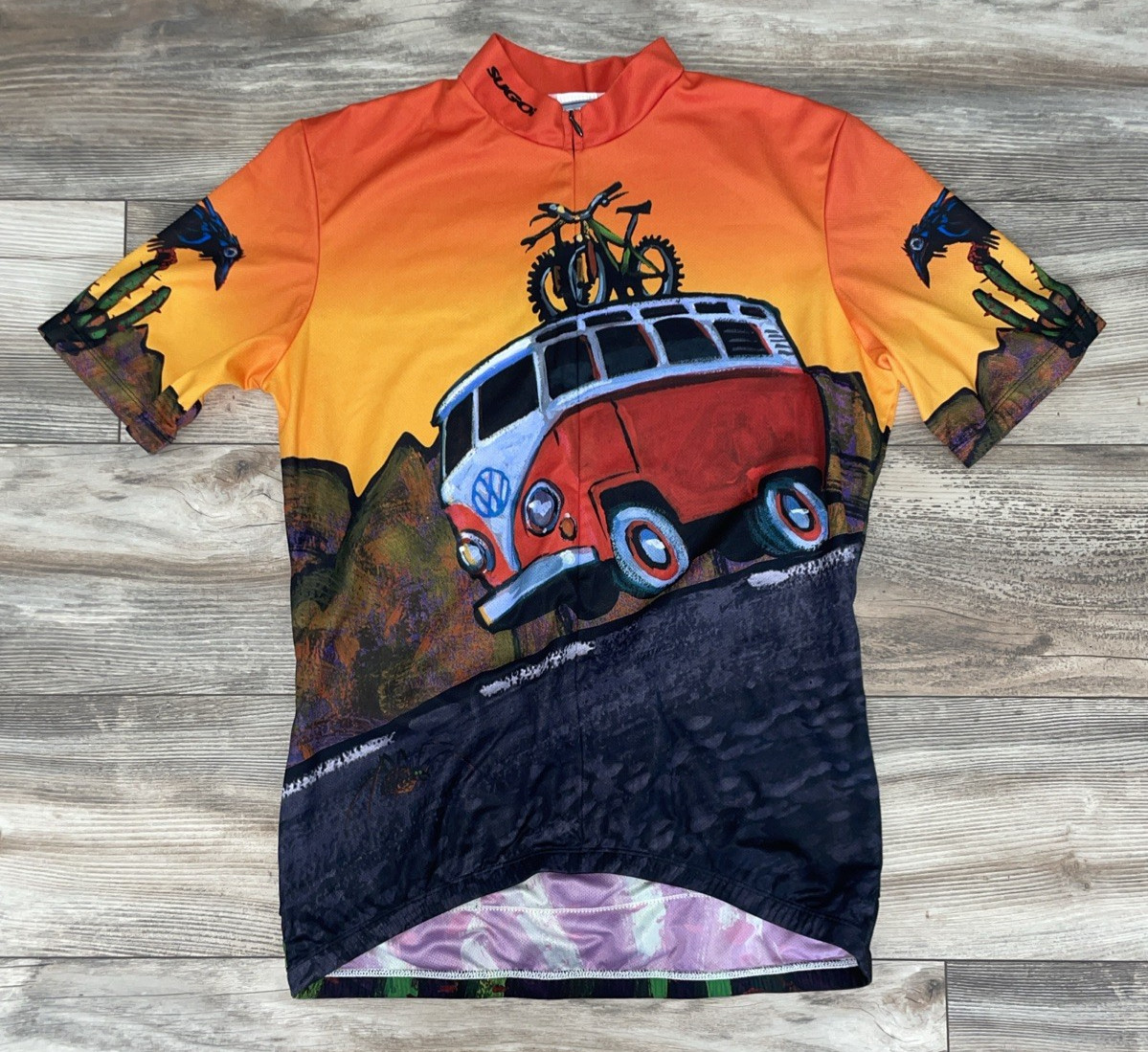 Sugoi VW Bus Print VTG Y2K Mens L Short Sleeve Mountain Bike Cycling Jersey