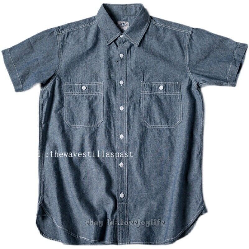 NON STOCK Chambray Short Sleeve Shirt Classic Men’s Regular Fit Workshirt Blue