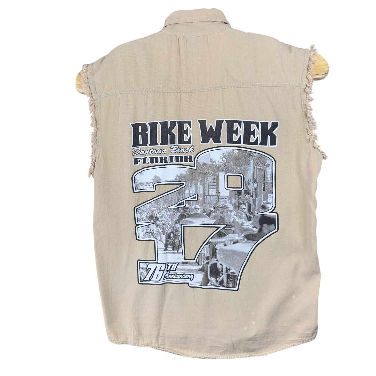 Bike Week Daytona Beach FL 2017 Tan Sleeveless Button-Up Vest X-Large Graphic