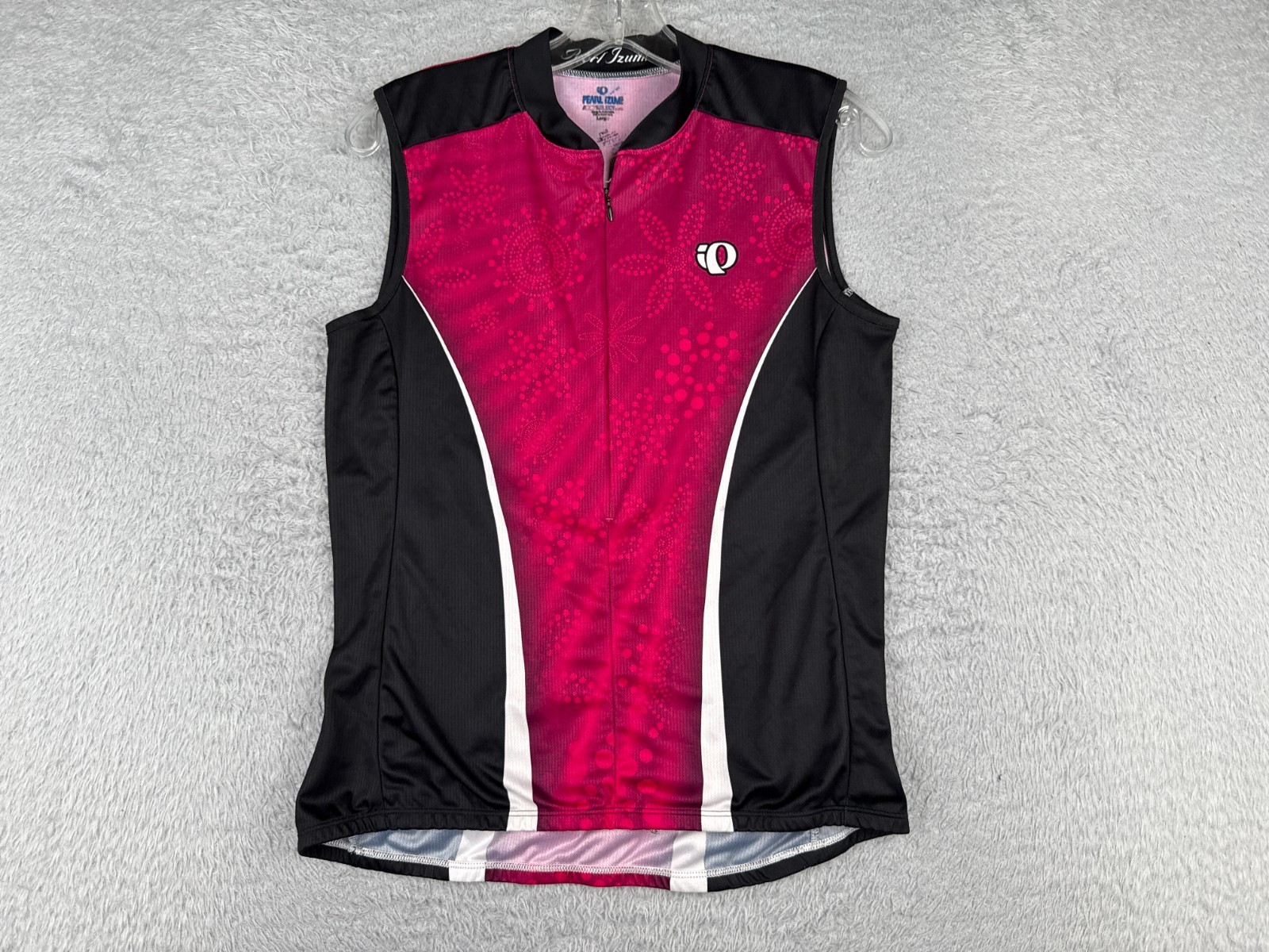 Pearl Izumi Cycling Jersey Large Megenta Black Floral Tank 1/2 Zip Polyester