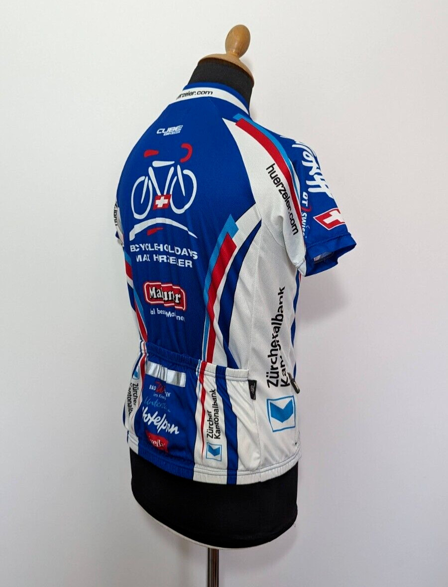 Bicycle Holidays Max Hurzele Cycling Jersey Blue Sz. M Men Short Sleeve Full Zip