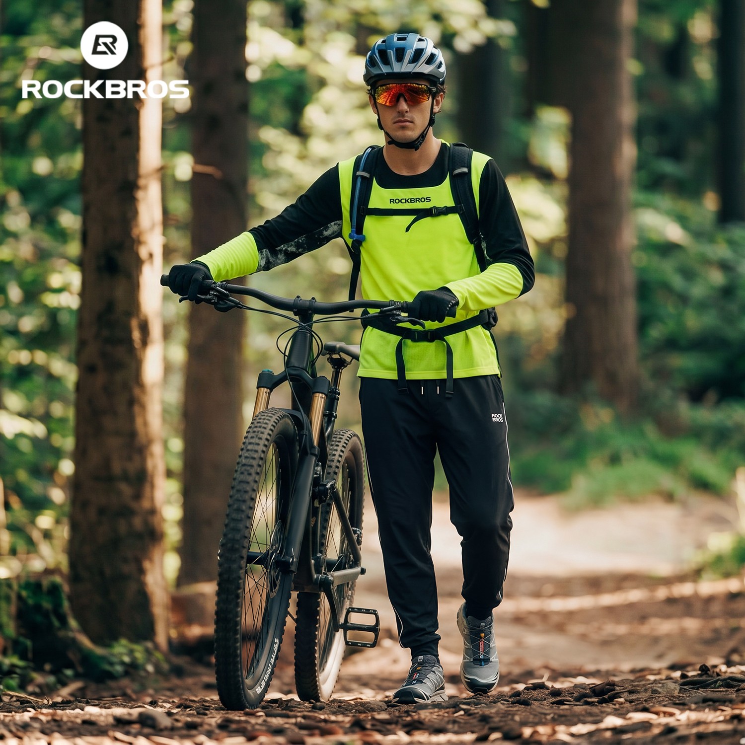 ROCKBROS Men’s Cycling Jersey Long Sleeve Fluorescent Green Breathable S-3XL