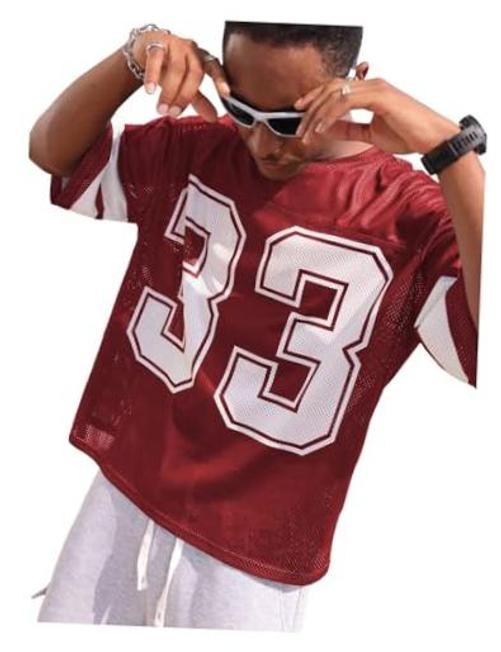 Men’s Jersey Shirts Oversized Graphic Print Mesh Baggy Cropped X-Large Red