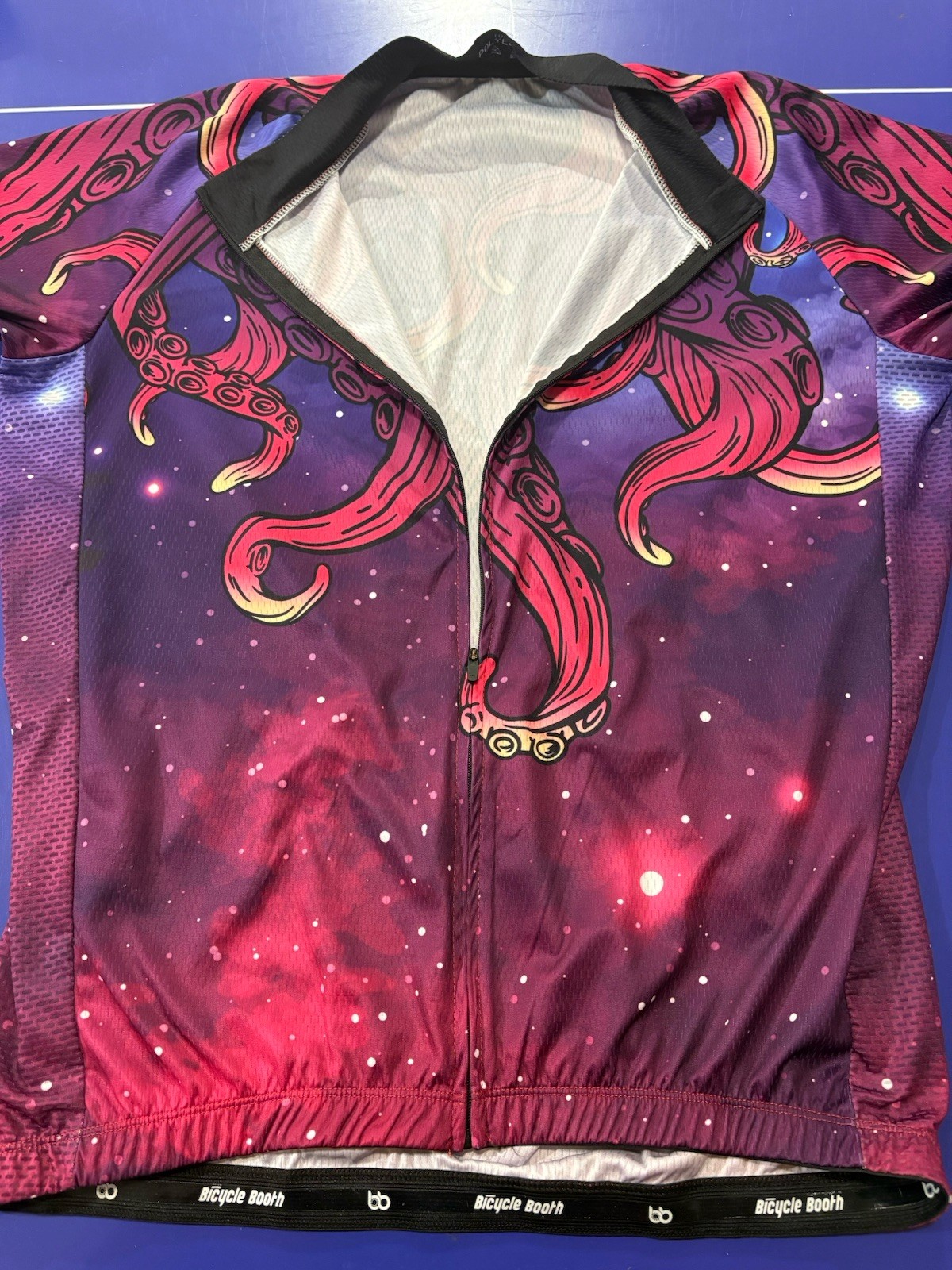 Full Zip Cycling Shirt/Jersey By Bicycle Booth. 100% Polyester, Size XL