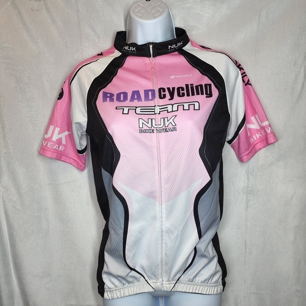 Nuckily SIze M Full Zip Cycling Jersey Pink Black White Women’s