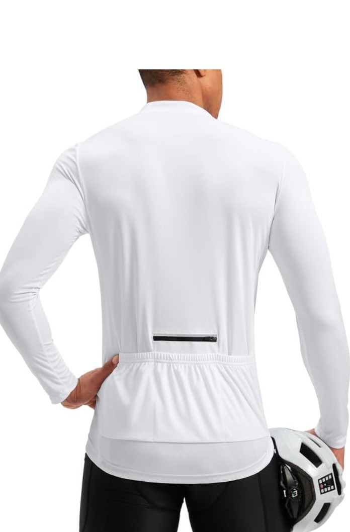 BIKEWA Men’s Cycling Jersey 1/4 Zip Long Sleeve Pockets White/Black S
