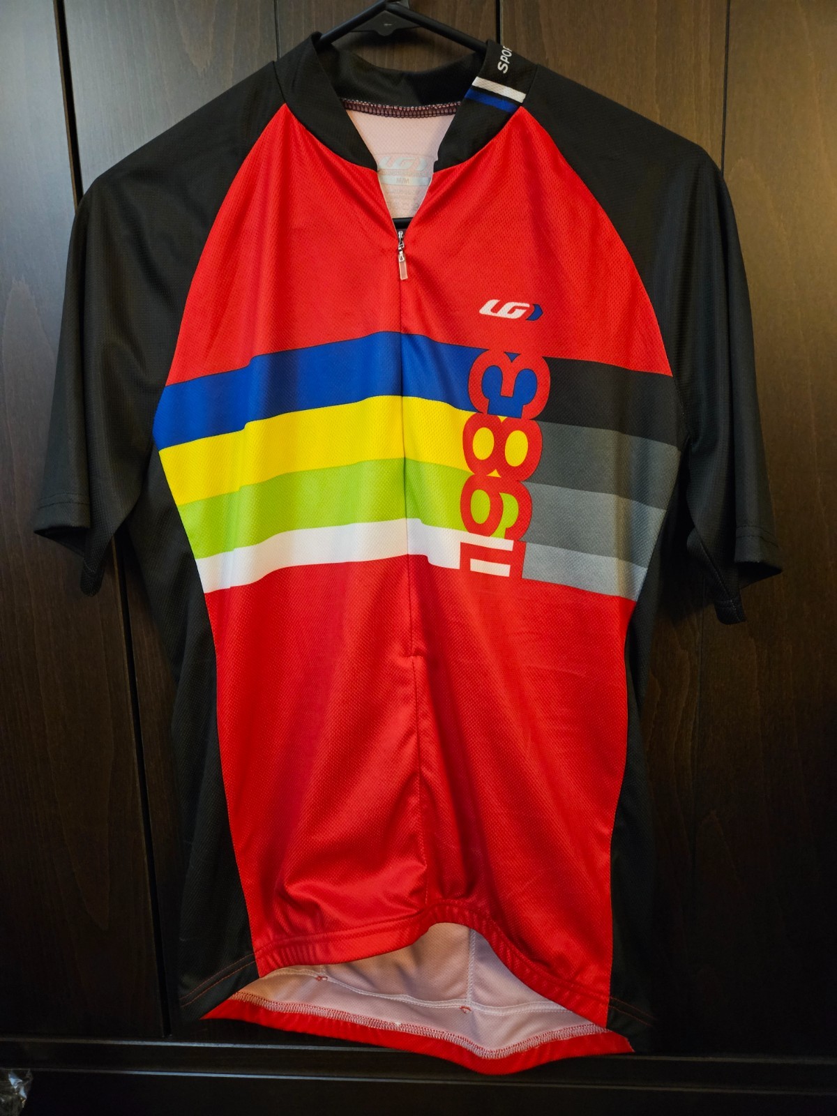 LG 1983 Cycling Jersey Shirt Mens M Red Black Short Sleeve Cycling Half Zip