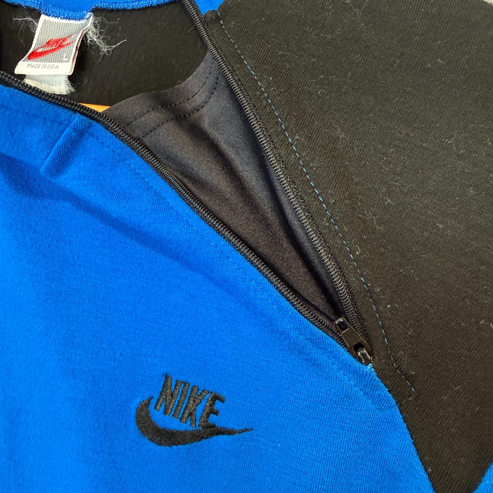 Vintage Nike Cycling Shirt Mens Large 80s 90s Side Zip Blue Black Pockets USA