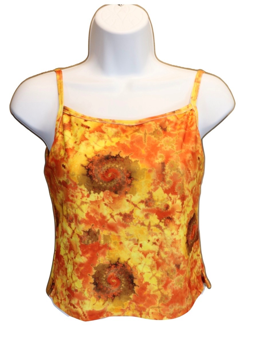 Sleeveless Crop Top Womens Small Orange Starburst Abstract Festive w/ Bra