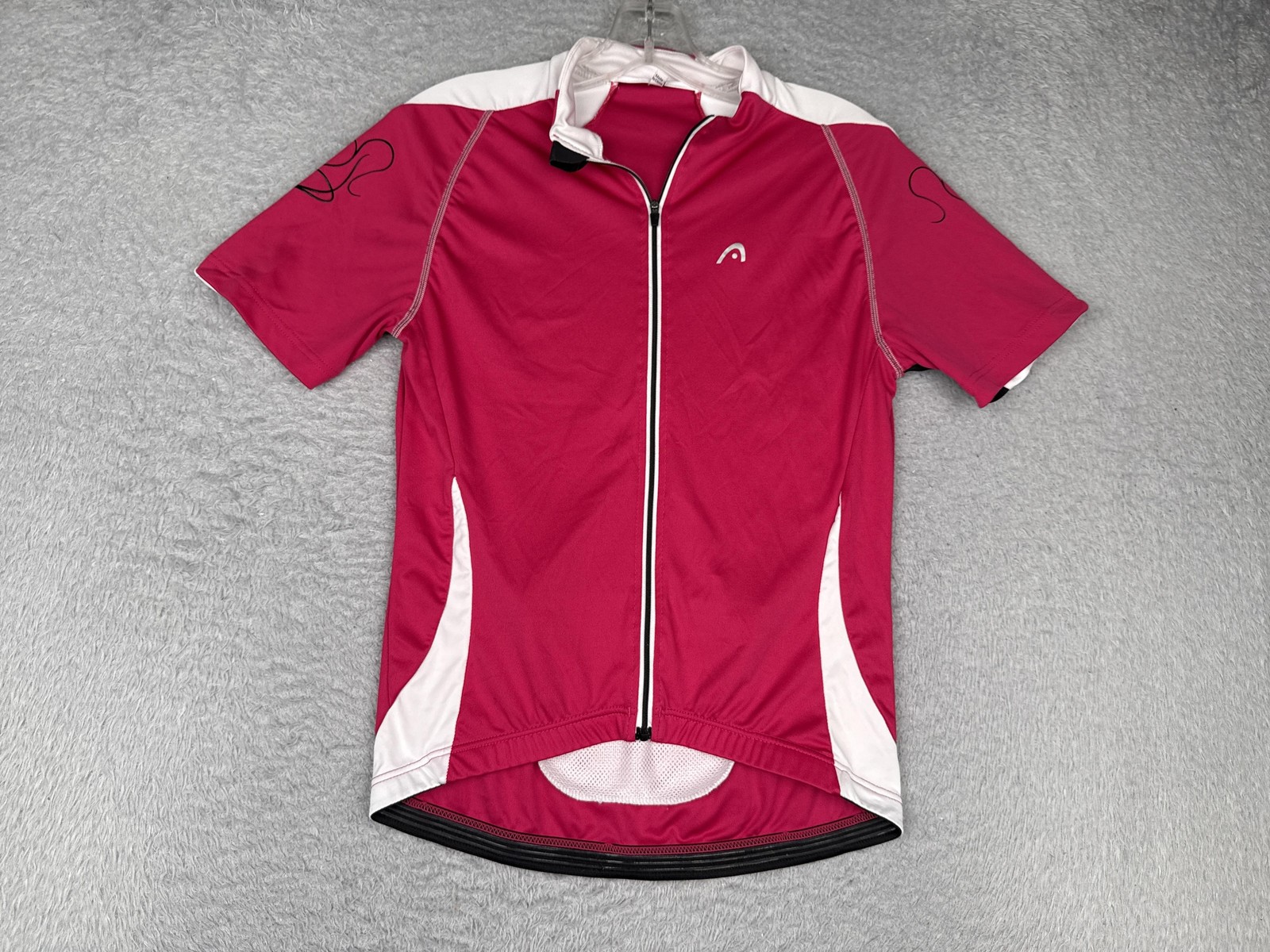 HEAD Cycling Jersey Womens 38 Pink White Short Sleeve Full Zip Pocket Back