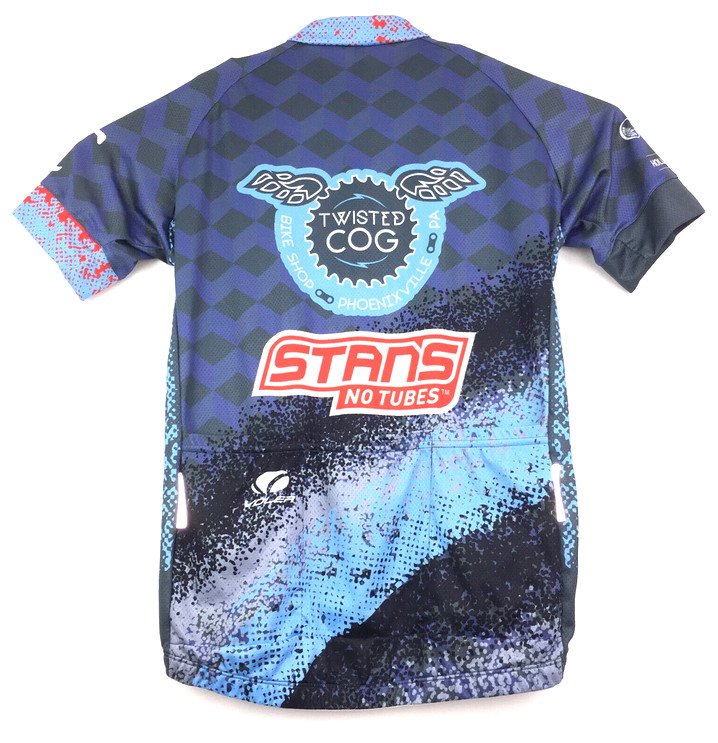 Voler Mens Large Slim (40in Chest) Blue Trestle Bridge Racing Zip Cycling Jersey
