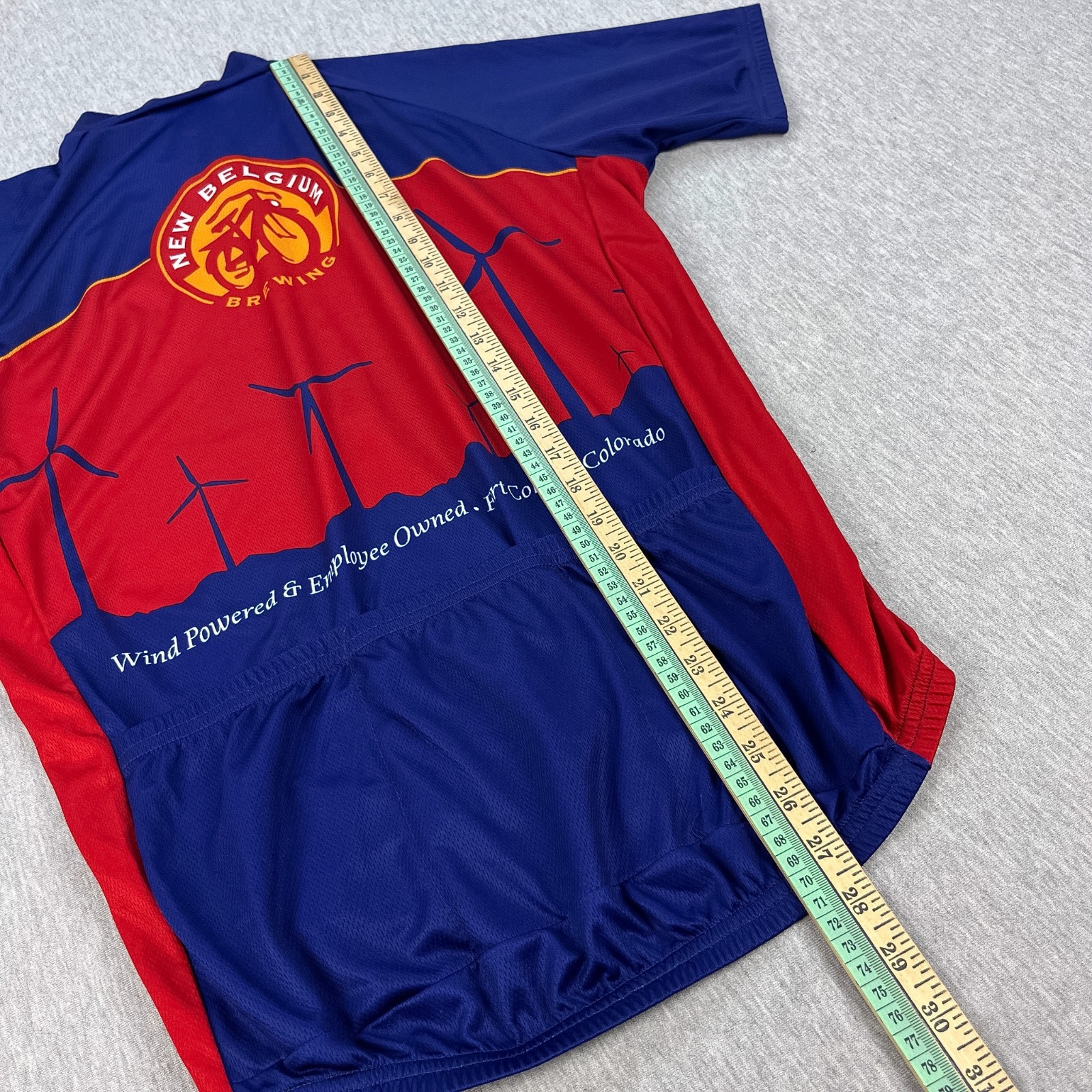 Vintage Voler Fat Tire Ale Cycling Jersey Men M Red Blue 3/4 Zip New Belgium USA