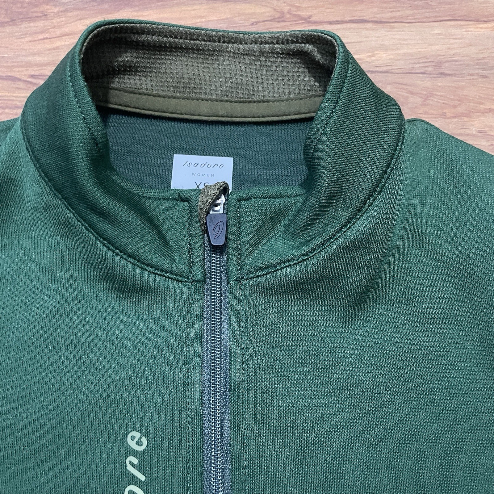 Isadore Signature Cycling Jersey Womens XS Green Full Zip Merino Wool Blend Bike