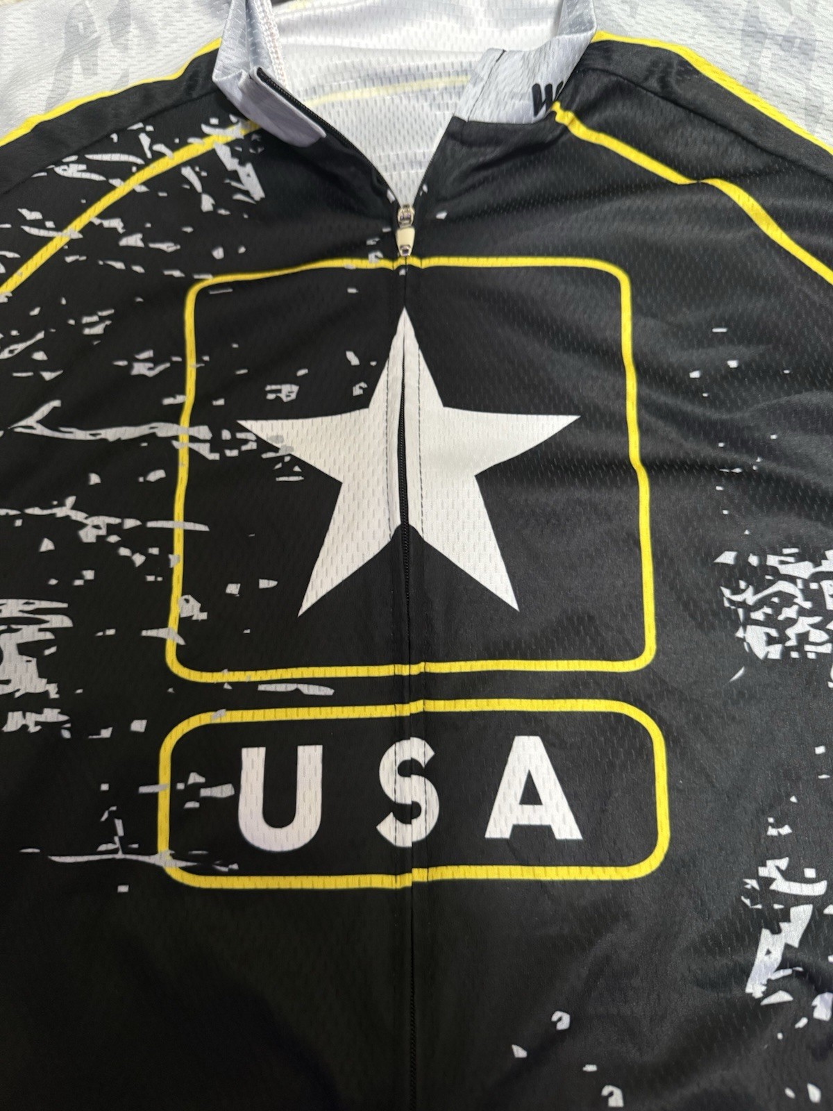 WEMTOSTAR USA Army Cycling Jersey Men’s XXXL Black Gray Full Zip Bicycle Shirt