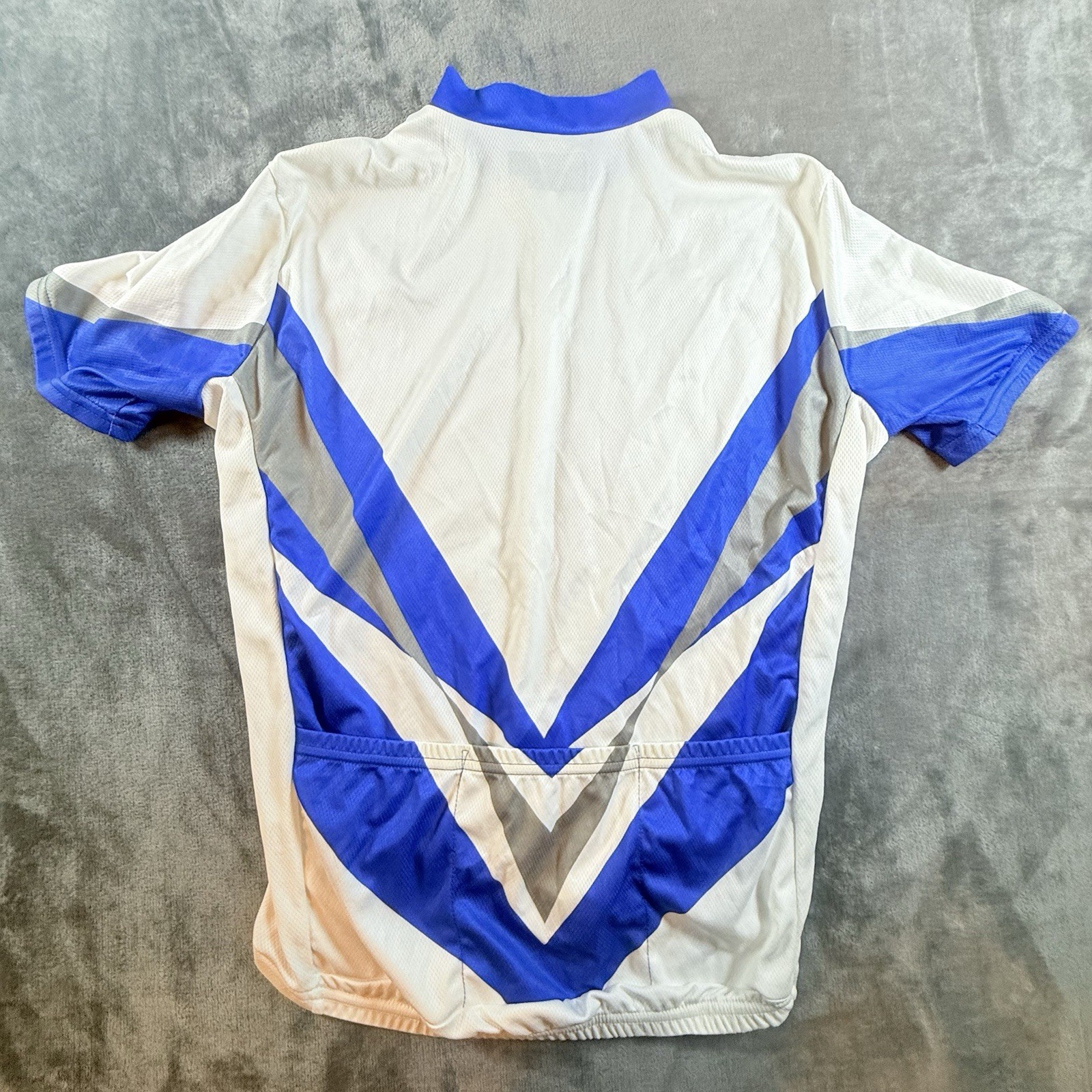 Cycling Jersey Jacket Mens M White Blue Gray Short Sleeve 90 % Zip Thin Pockets