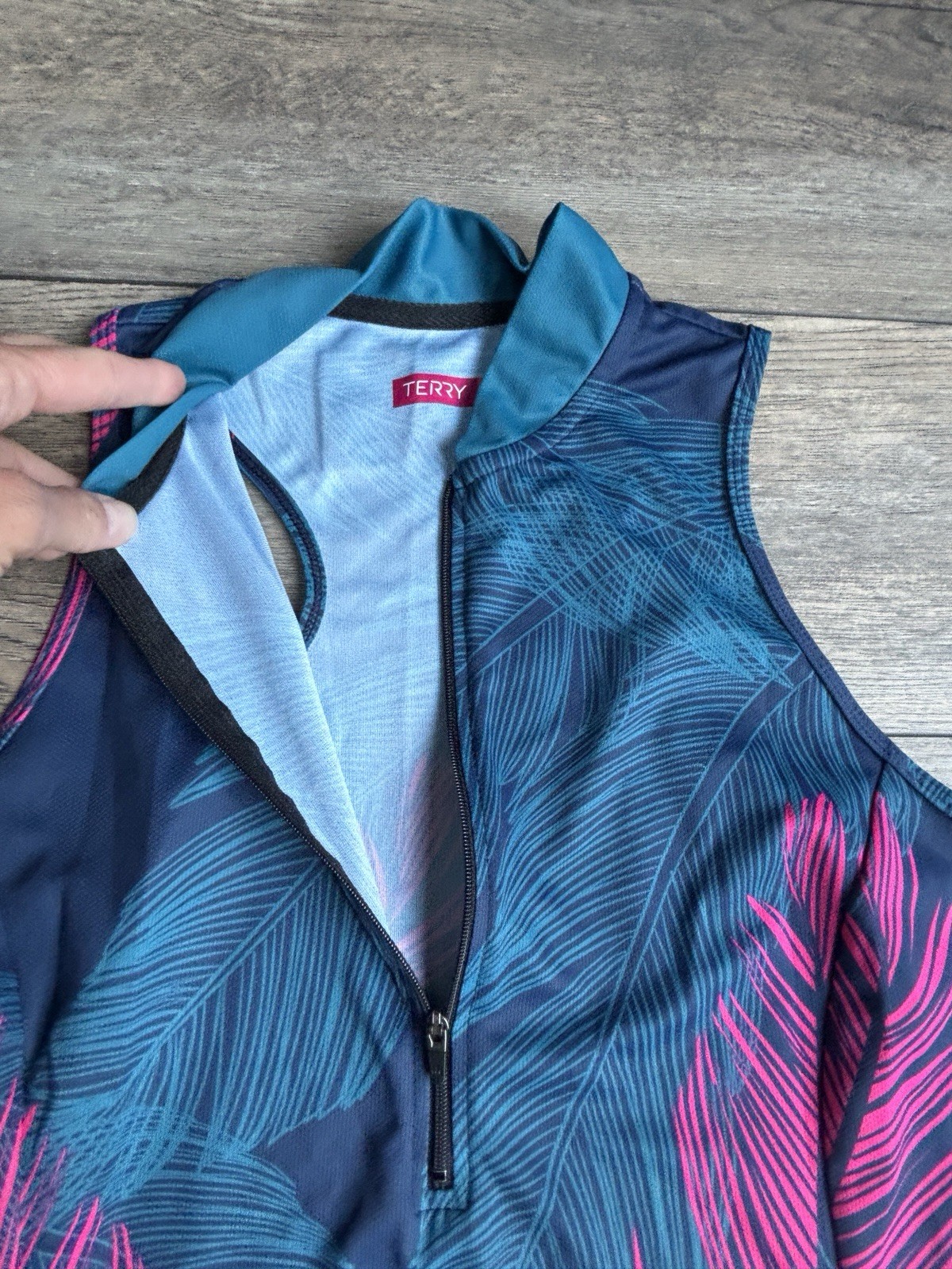 Terry Cycling Mesh Sleeveless Bike Jersey Tank Top Pink Blue Feathers Pockets L
