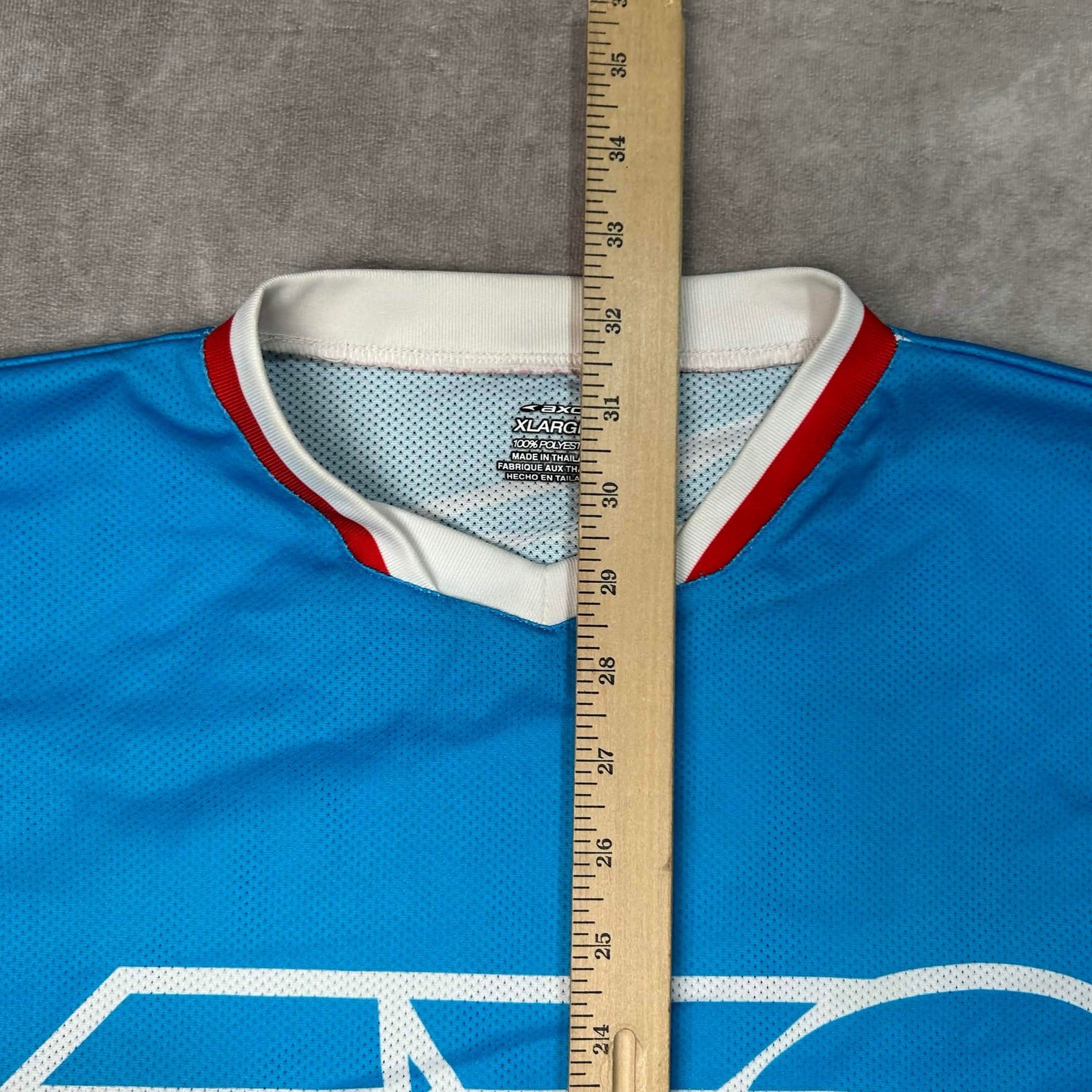 AXO Motocross Jersey Mens XL Blue White Red Long Sleeve Mesh Racing Graphic Top