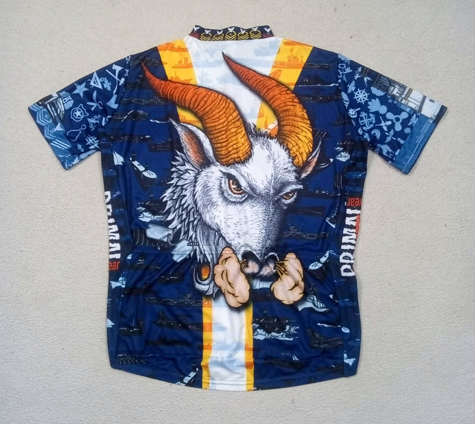RARE VTG 90s Primal Wear USA Navy Pride Bill the Goat Cycling Jersey (Fits 2XL)