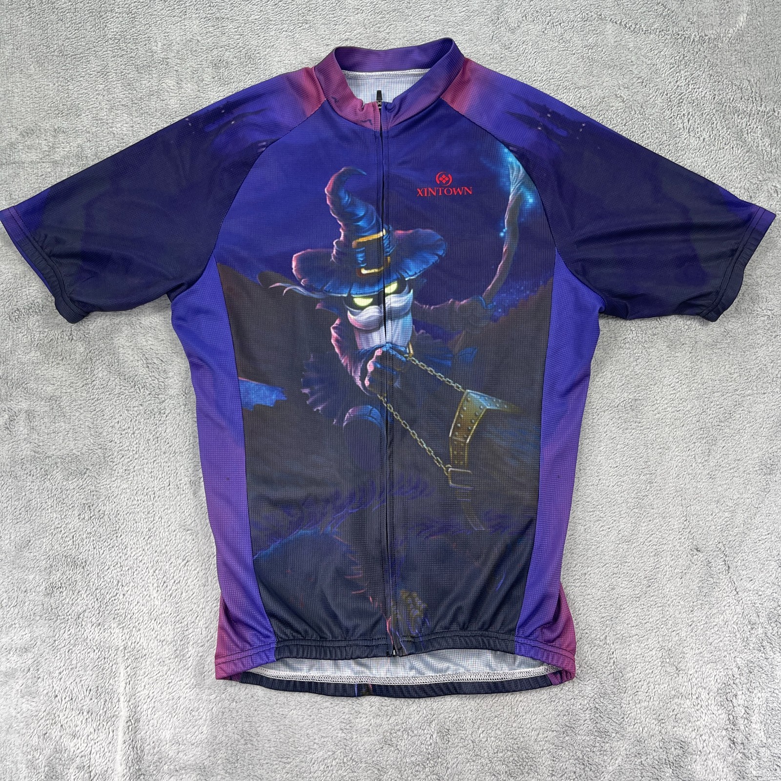 Xintown Cycling Jersey Men Large Purple Blu Graphic Print Raglan Sleeve Full Zip