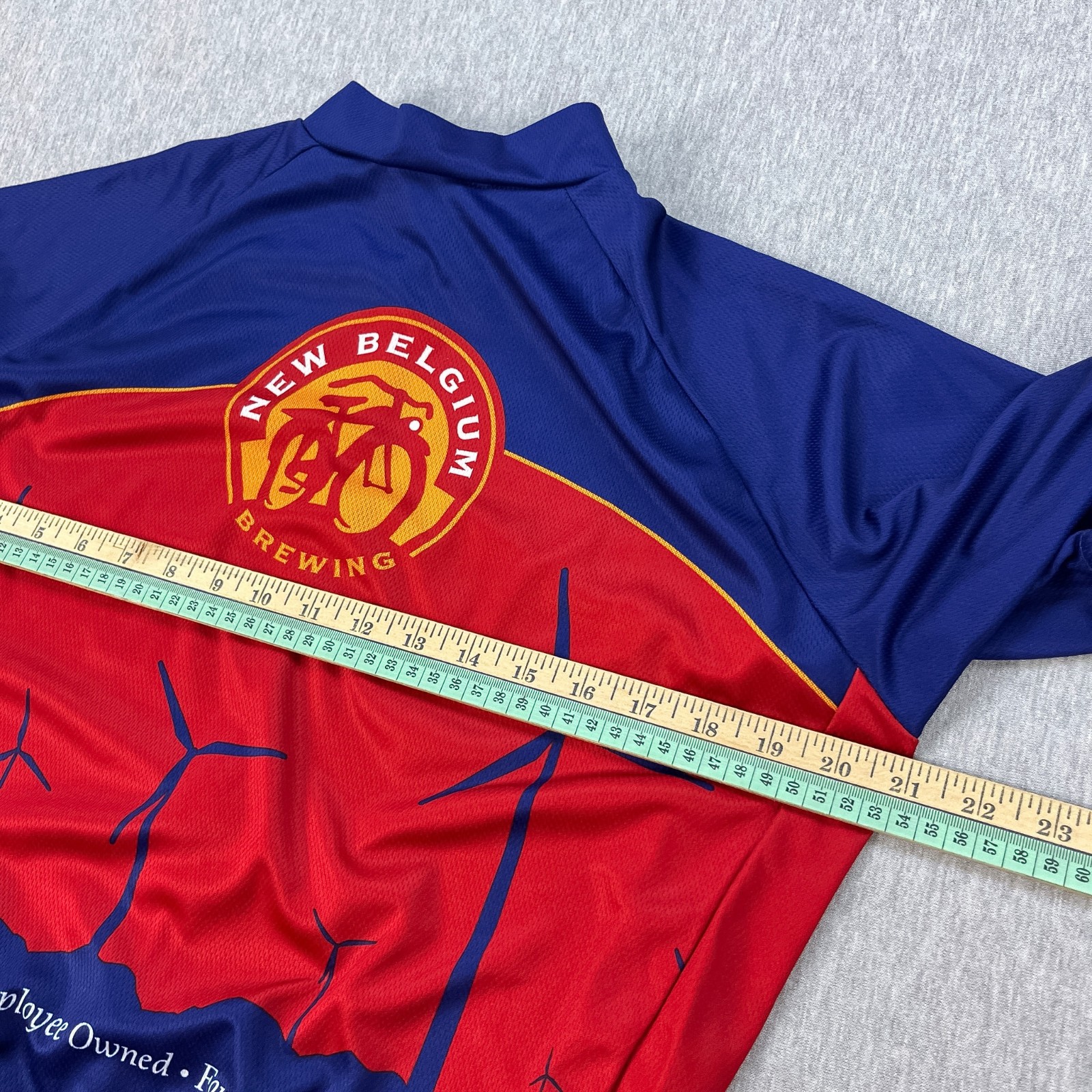Vintage Voler Fat Tire Ale Cycling Jersey Men M Red Blue 3/4 Zip New Belgium USA
