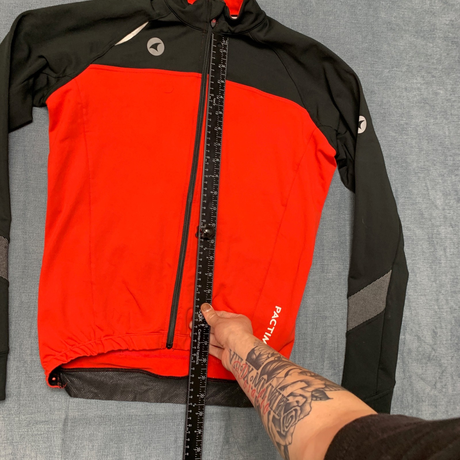 Pactimo Cycling Jersey Mens Small Black Red Raglan Sleeve Mock Neck Full Zip