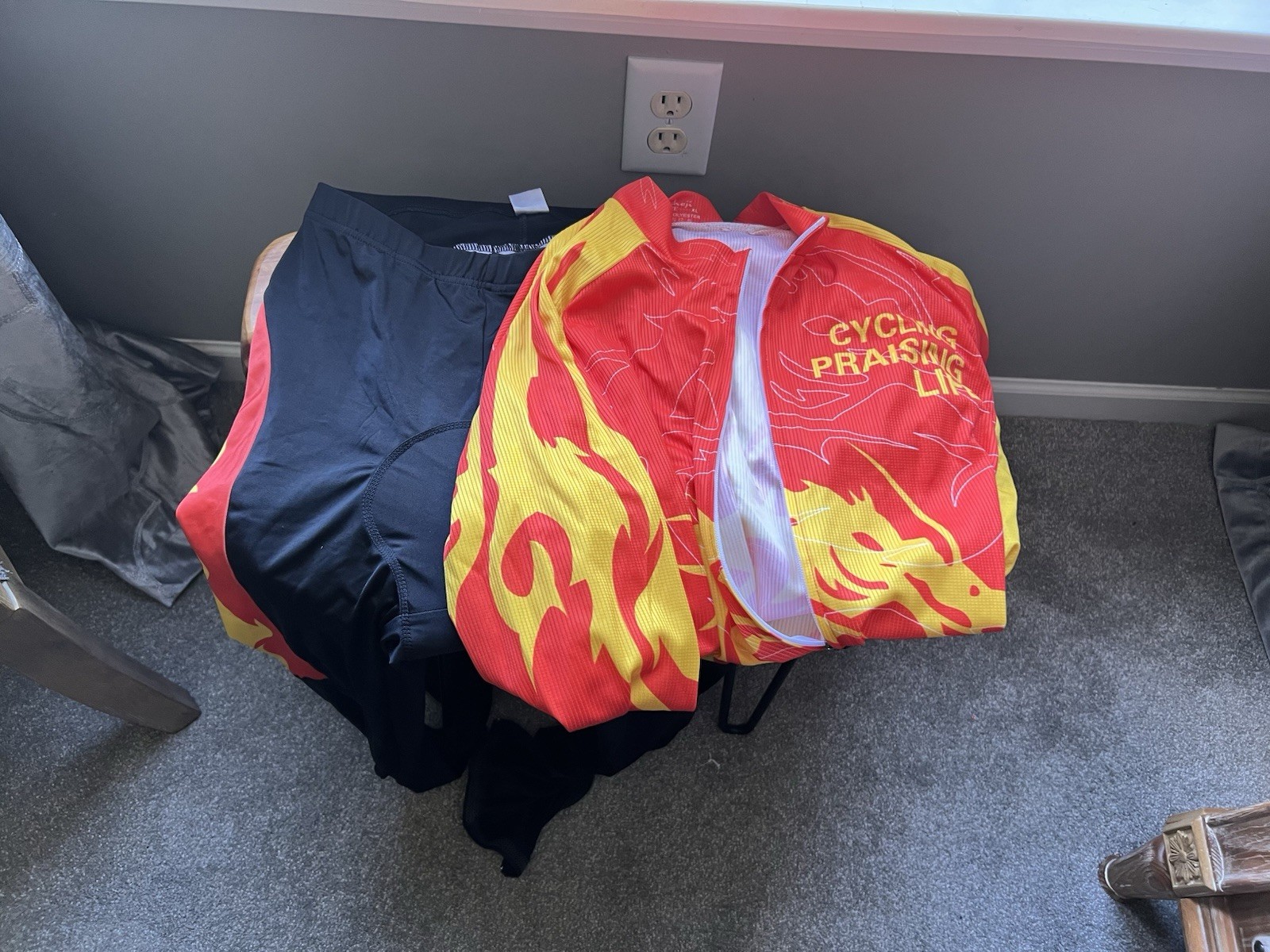 Men’s Cycling Kit XL Red, Black And Yellow, Long Sleeve Top, Full Length Pants