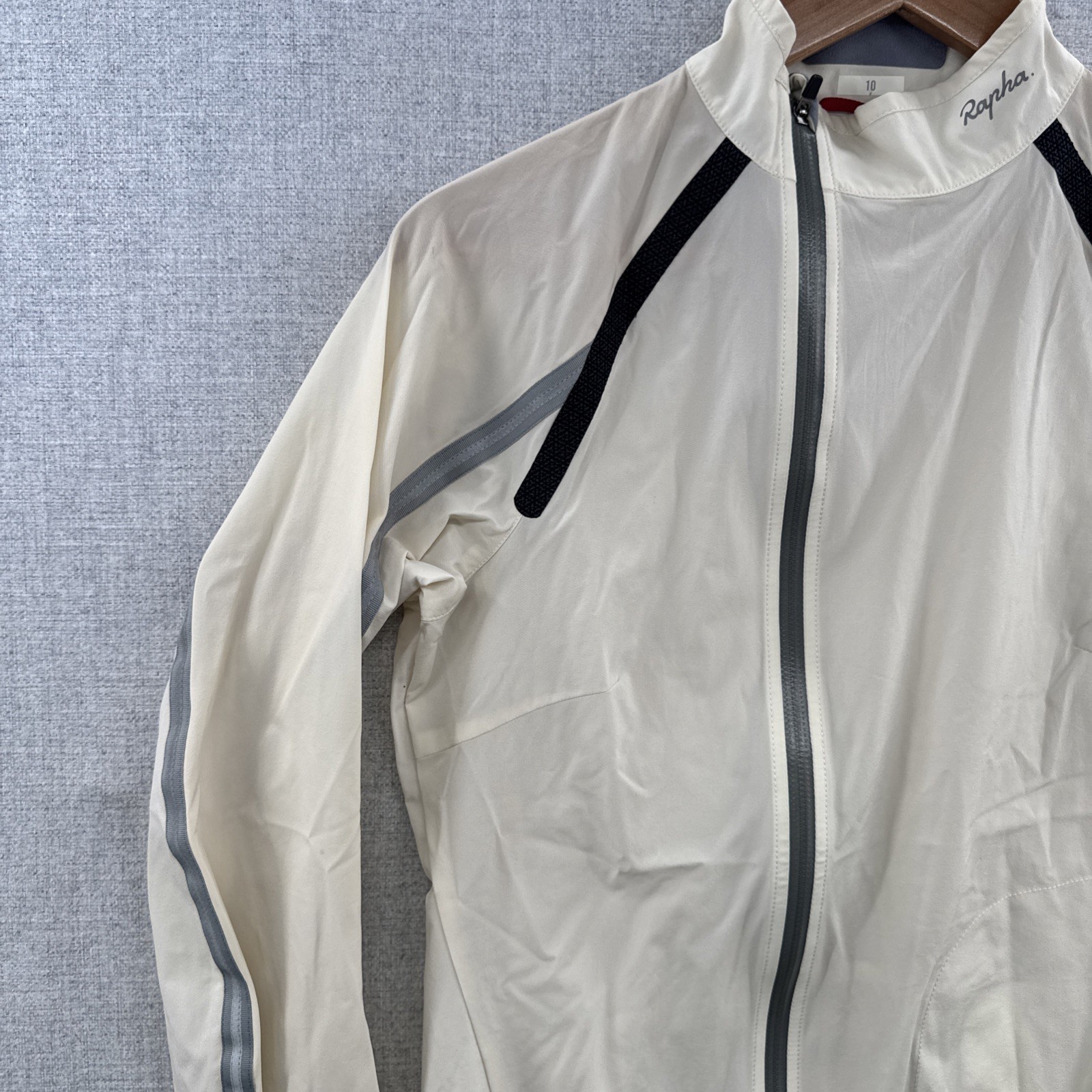 Rapha Stowaway Jacket Womens 10 Ivory Cycling Full Zip Windbreaker Lightweight