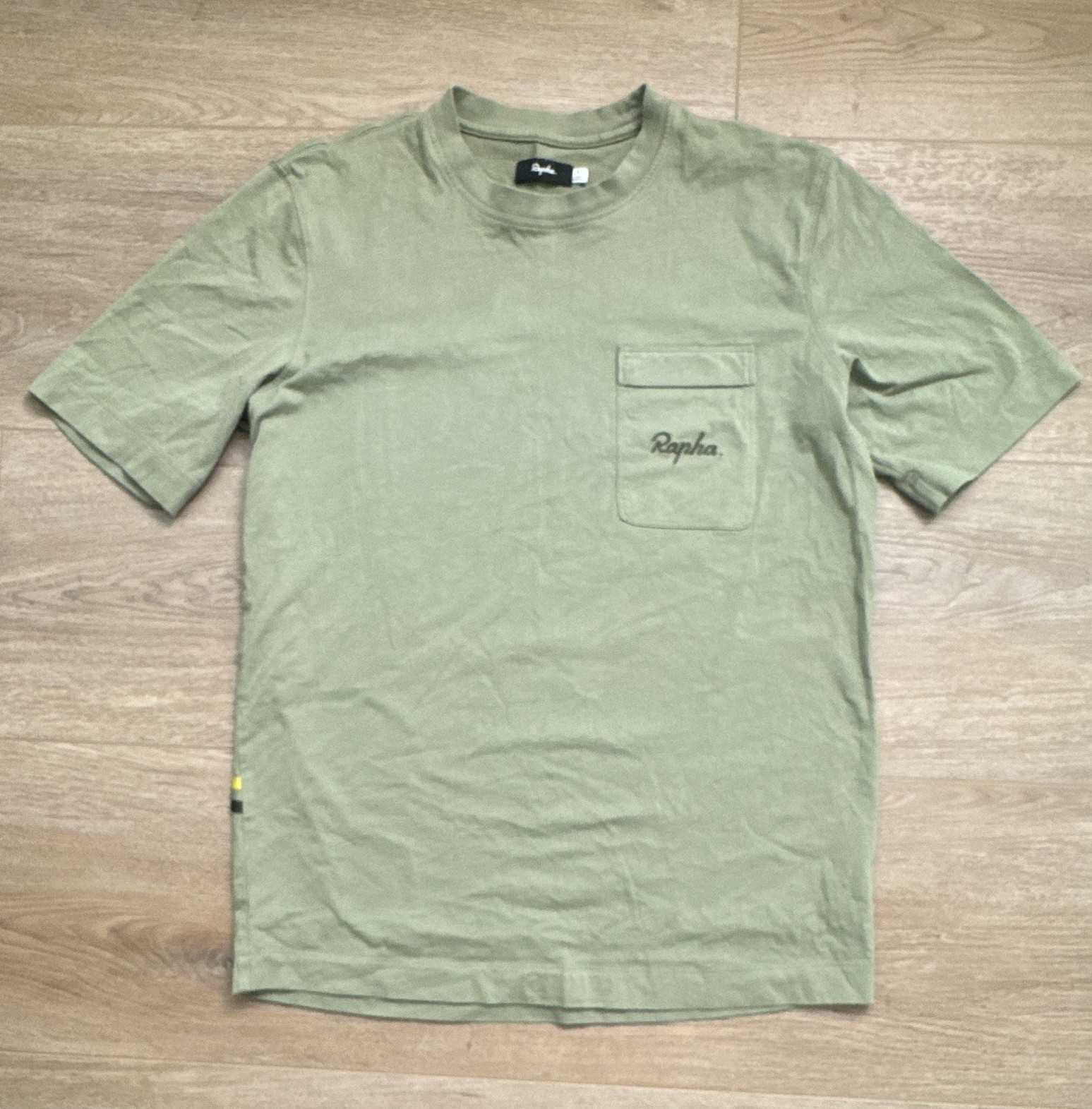 Rapha Logo Pocket T-Shirt Green Crew Neck Short Sleeve Cotton Size S Cycling